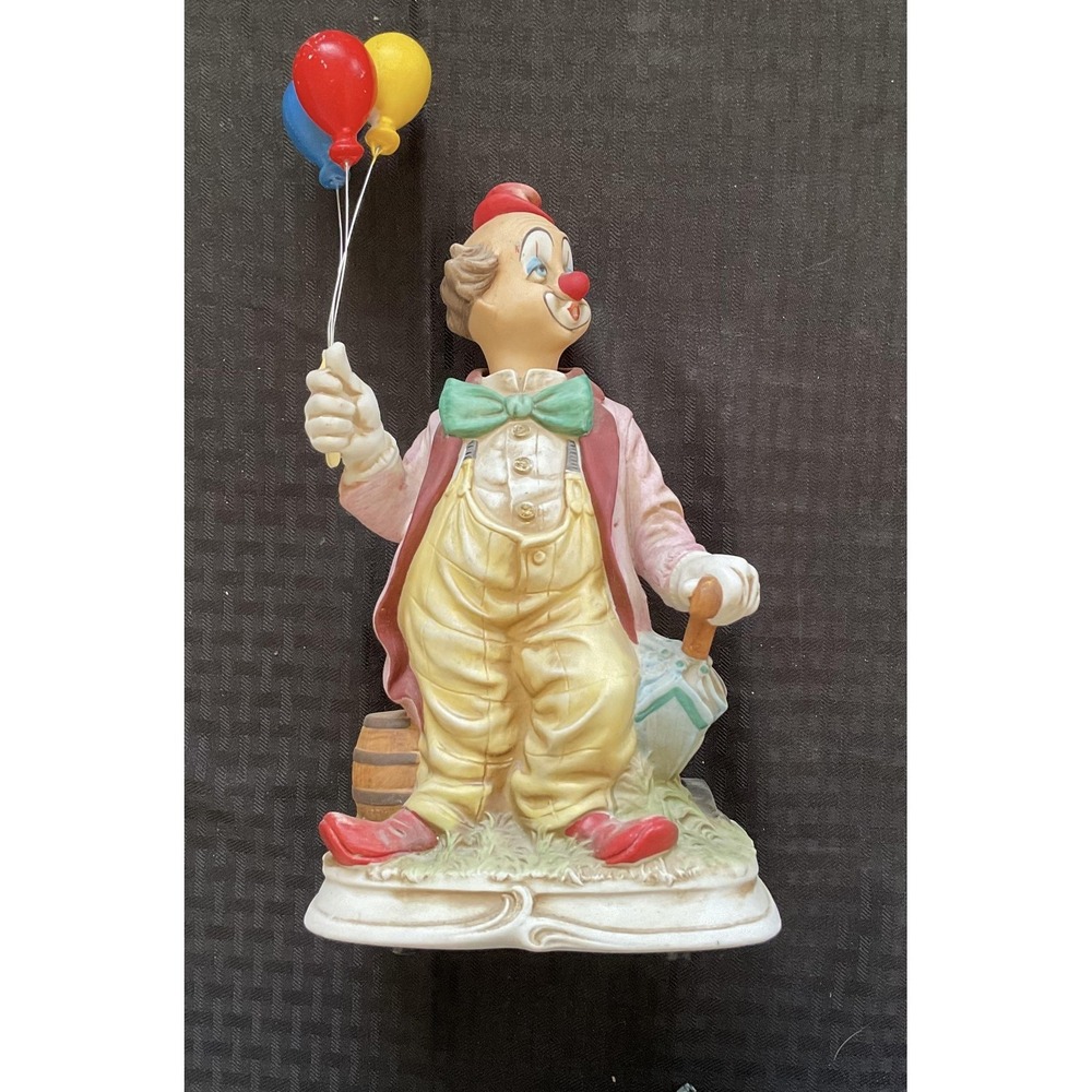 Vintage WAICO Musical Clown Figurine Japan Porcelain Balloons Battery Operated